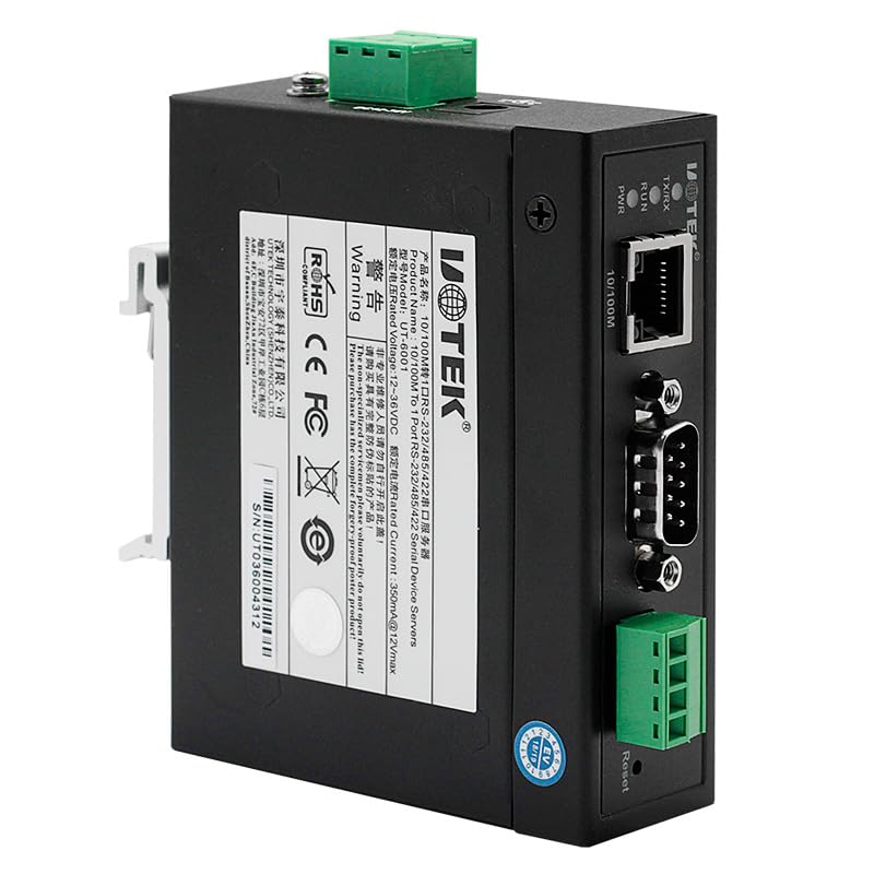 UOTEK RS232 to 100M Ethernet Device Server RS85 RS422 TCPIP 10/100M TCP/IP to 1 Port RS-232/485/422 Serial Device Server UT-6801A(DIN-Rail Mounted)