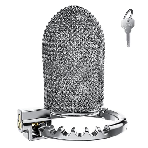 BDSMYEE Gabbia per pene regolabile in metallo, Gabbia di castità in cotta di maglia, Gabbia di castità maschile, Cintura di castità per uomini, Gabbia di castità, Gabbia per pene (Lungo)