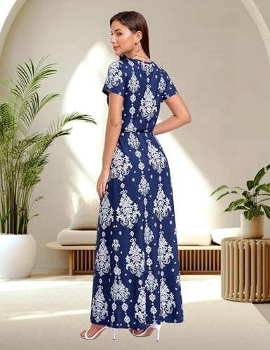 Image of Lacavocor Womens Short Sleeve Maxi Dresses Empire Waist Long Dress