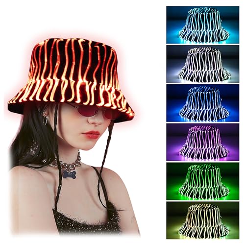 Image of Led Bucket Hat, Rave Led Hat 7 Colors, Neon Flashing Festival Gear, Light up Hat Rave Accessory, Funny Bucket Hat (US, Alpha, Large, Black)