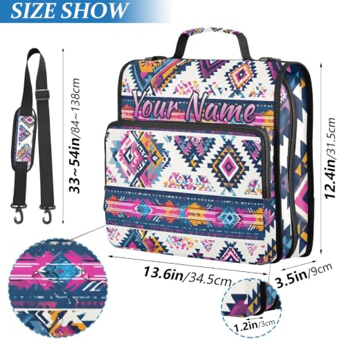 Image of Custom 3 Ring Zipper Binder Purple Ethic Aztec Personalized Name 1.5 Inch Binders Large Capacity Multi Pockets for School Office Supplies