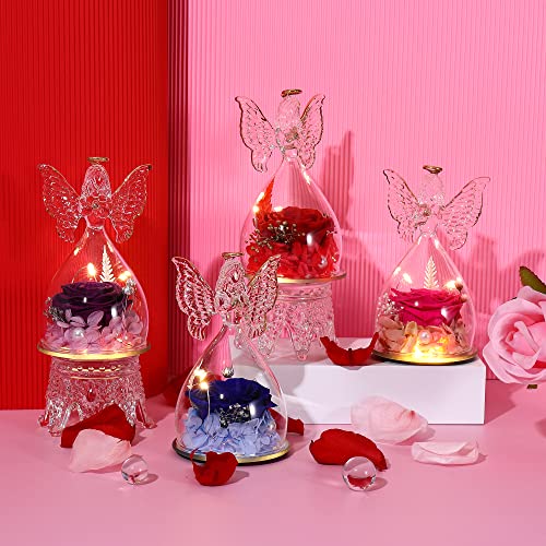 Ocosy Christmas Angel Rose Gift Real Rose With Led Light, Romantic Gift For Her, Preserved Real Flower Rose In Angel Figurines Rose For Valentine's Day Anniversary Christmas - Purple #TOP3