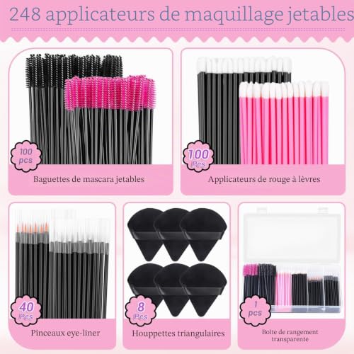 Kit d'application de maquillage jetable de 248 pièces incluant pinceaux d'eyeliner et houppettes triangulaires pour artistes de maquillage – vue 3