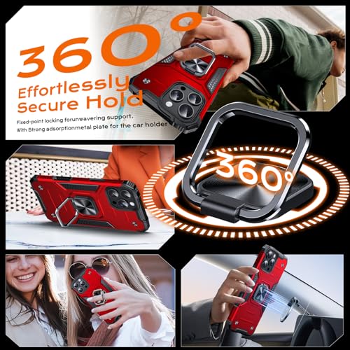 Image of Anqrp Heavy Duty Case for iPhone 16 Pro Case with Enhanced Ring Holder Grip Stand, Military Grade Shockproof Rugged Drop Protective Silicone Hard Slim iPhone 16 Pro Phone Case Cover,Corail Red
