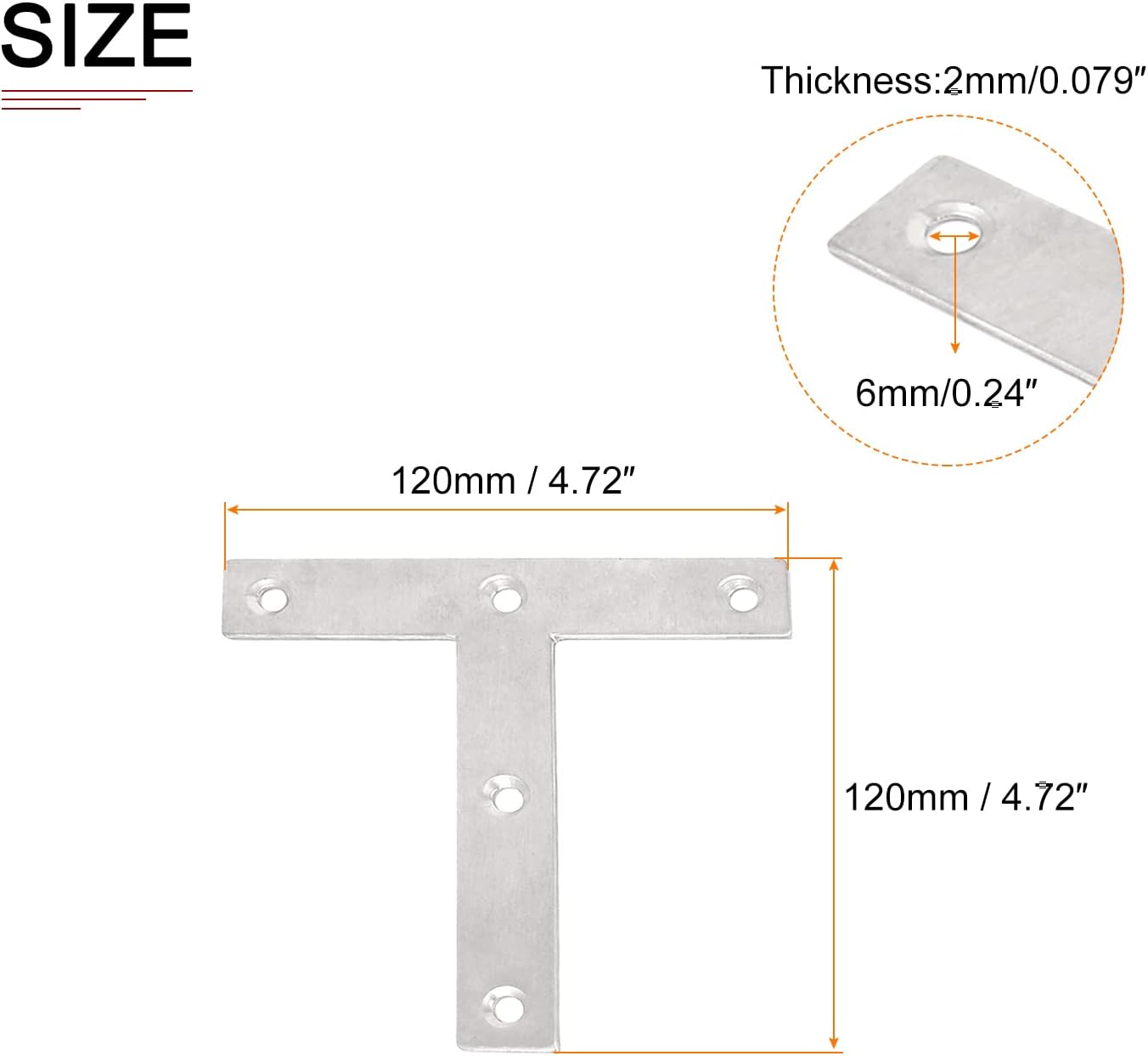 DTGN 4.72"x4.72"(HxW) T Brackets - 2Pack - Good for Furniture Mending Repairs - Durable 304 Stainless Steel Fixing Brace Plates - Silver Tone