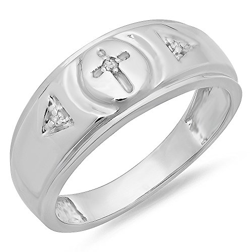 0.04 carati (Ctw) in argento Sterling rotondo bianco diamante 3-pietra Anniversary uomo croce anello wedding Band, Argento, 19,5, cod. K2412-9