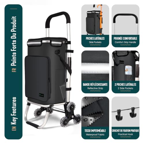VOUNOT® Aluminium Einkaufstrolley Treppensteiger, 3 in 1 Trolly Einkaufswagen Klappbar...