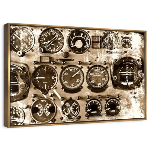 ElephantStock - Vintage Aviation Dials Wall Art - Horizontal Floating