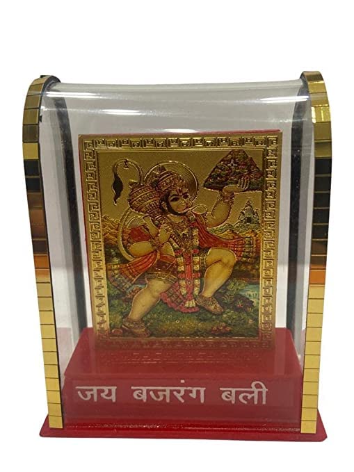 Image of Gold Plated Bajrang Bali in Cabinet Show Pieces, Bajrang Bali for Car Dashboard,Home,Temple & Offices