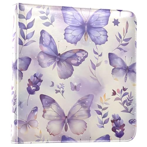 Álbum de Fotos Autoadhesivo con Cubierta de Cuero Sintético, Diseño de Mariposas y Flores Moradas, para Bodas, Aniversarios y Familia, Álbum DIY para Scrapbooking miniatura 1