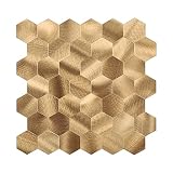 Selbstklebende Klebefliesen für Küche Bad, Hexagon Mosaik Wandfliesen Metall Mosaikfliesen (6 Stück, Copper)