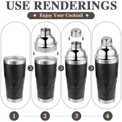 Insulated Cocktail Shaker Black -20oz Double Wall Vacuum Stainless Steel Martini Shaker wi - image 3