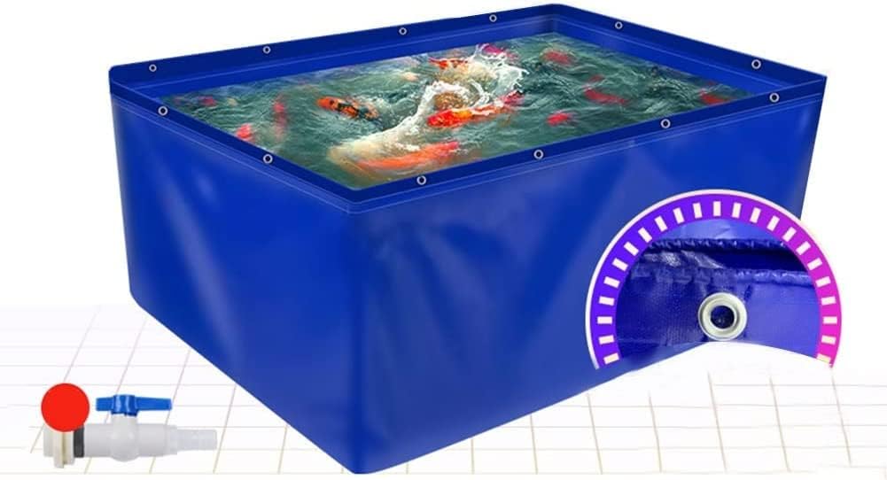 WJW Thick Canvas Fish Pond, Portable Water Reservoir Outdoor Mobile Canvas Reservoir Reservoir with Drain Valve Large Plastic Aquaculture Water Tank Color Blue, Size 3x3x1m 2x2x1m Blue