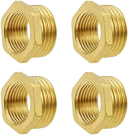 PLCatis Brass BSP Reducer Bushing Connector 4-Pack 1/2" (20mm) Male x 3/8" (15mm) Female No Leaks Hex Hose Pipe Fittings Brass Reducing Bush Adaptor for Reducing Entry Size of Conduit