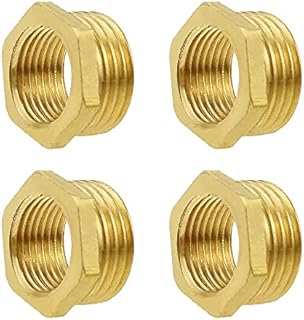 PLCatis Brass BSP Reducer Bushing Connector 4-Pack 1/2" (20mm) Male x 3/8" (15mm) Female No Leaks Hex Hose Pipe Fittings Brass Reducing Bush Adaptor for Reducing Entry Size of Conduit