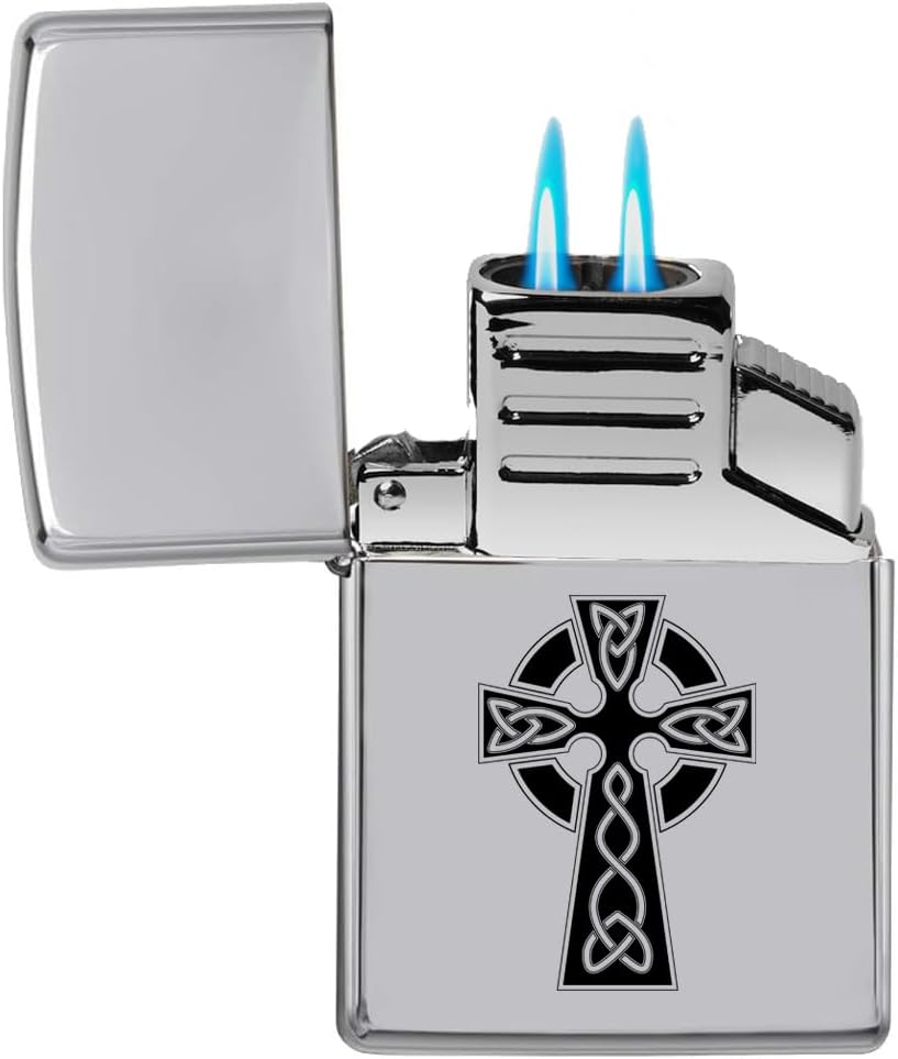 Dual Flame Torch Lighter Celtic Cross (Chrome)