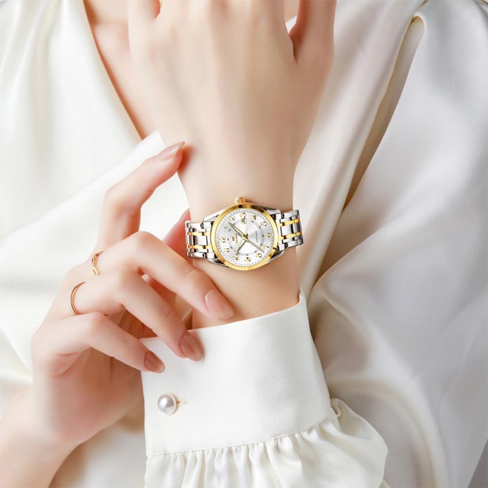 OLEVS Womens Watches Classic Dress Quartz Female Wristwatch Ladies Stainless Steel Waterproof Luminous Date Easy Read Watch for Lady - Image 2