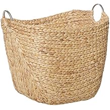 Deco 79 Seagrass Handmade Decorative and Functional Storage Basket Large Woven Basket Organizer with Ring Metal Handles, Basket for Storage 21" x 17" x 19", Brown