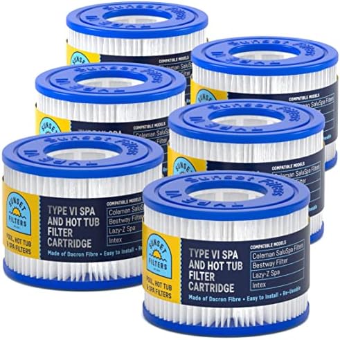 SUNSET FILTERS Type VI Spa and Hot Tub Filter Replacement Cartridge - for Coleman SaluSpa Filters, Bestway Filter, Lay-Z Spa, Intex, S1 Filter Replacement, Spa Filter Replacement (6-Pack)