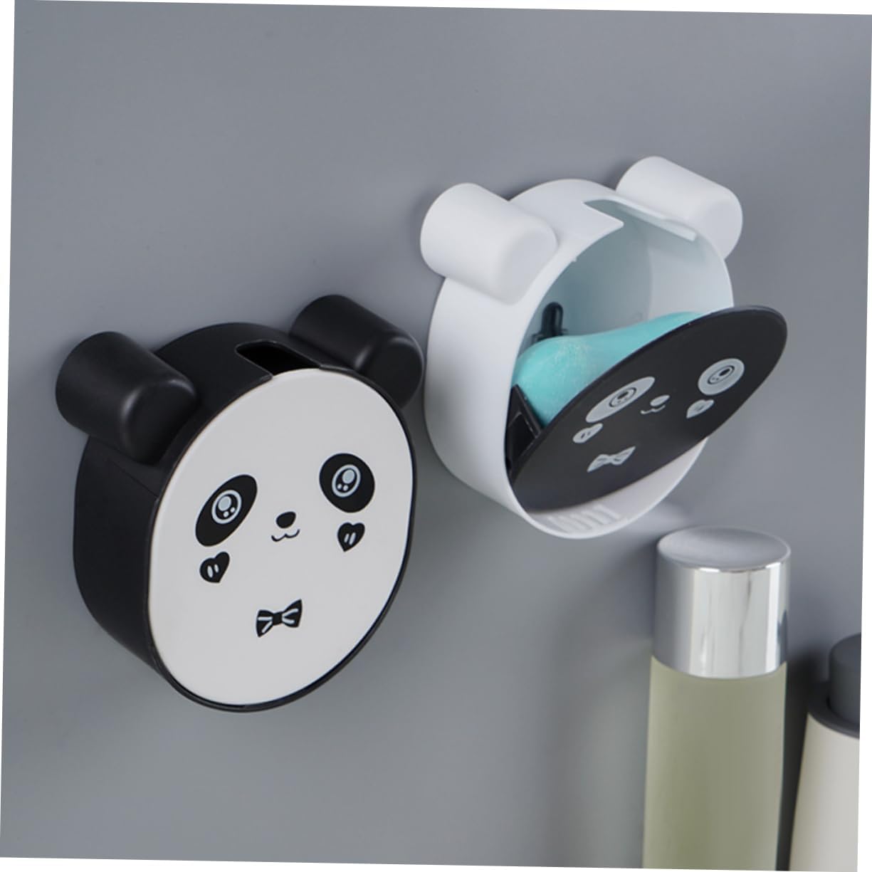 2pcs Wall Mounted Panda Soap Box PP Bathroom Holder