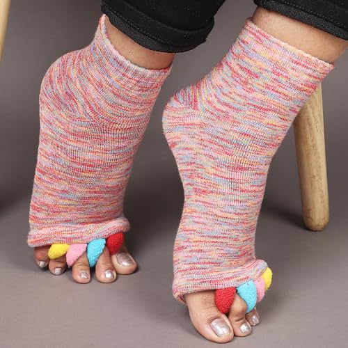 Image of Aegon Foot Alignment Socks Cotton | 5 Toe Separator | For Foot Pain Relief | Bunion Corrector | Hallux Valgus | Plantar Fasciitis | 1 Pair (Multicolor)