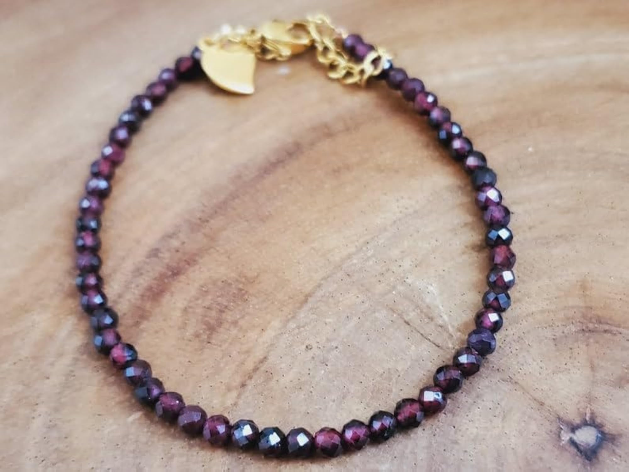Garnet Round Beaded Bracelet, Adjustable Rose Gold Lock