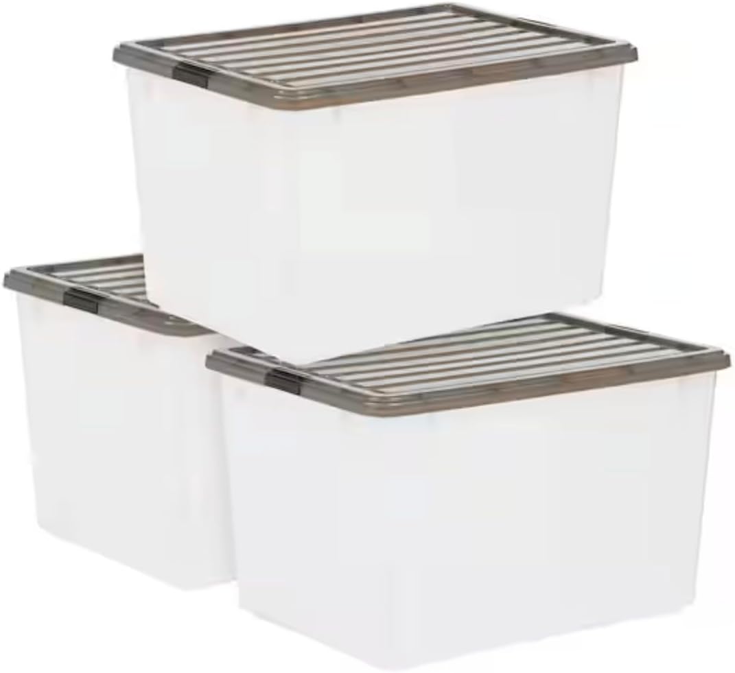 144 QT. Plastic Storage Bin with Buckles, Clear (3-Pack) HX79612