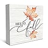 Sradmo fall hello maple leaf thanksgiving wood box sign desk decorrustic autumn harvest seasonal wooden block box sign decoration for home farmhouse indoor outdoor wall shelf table decor  urban country home decor