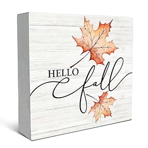 Sradmo fall hello maple leaf thanksgiving wood box sign desk decorrustic autumn harvest seasonal wooden block box sign decoration for home farmhouse indoor outdoor wall shelf table decor  urban country home decor