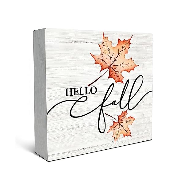 Sradmo fall hello maple leaf thanksgiving wood box sign desk decorrustic autumn harvest seasonal wooden block box sign decoration for home farmhouse indoor outdoor wall shelf table decor  urban country home decor