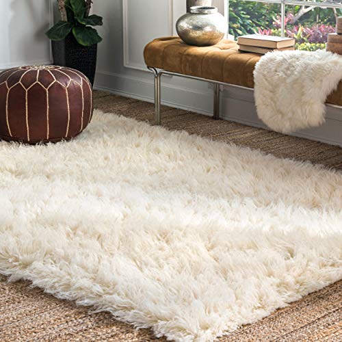 Nuloom Hand Woven Genuine Greek Flokati Shag Area Rug, 9' X 12', Natural #TOP21