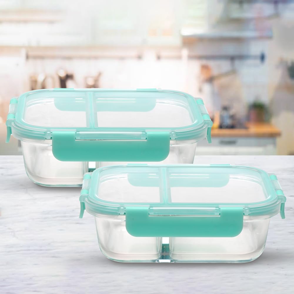 The Better Home Microwave Safe Office Two Compartment Lunch Box Set | Glass | Safety Lock Airtight Tiffin Containers (Transparent) (570ml) | Convenient and Safe Lunch Box | Pack of 2 (B0CPY165WK) Amazon Price History, Amazon Price Tracker