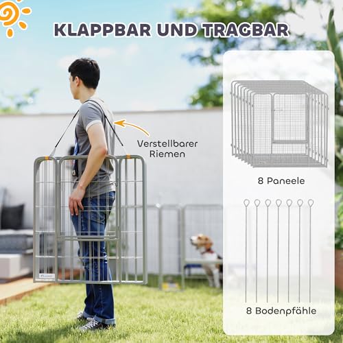 PawHut Welpenlaufstall 8-TLG Welpenauslauf mit 8 Gitterplatten Tür Erdspießen flexibel Schutzplane Freilaufgehege 80 cm hoch Hundelaufstall Laufstall Für Hund Katze Welpe Laufgitter für draußen