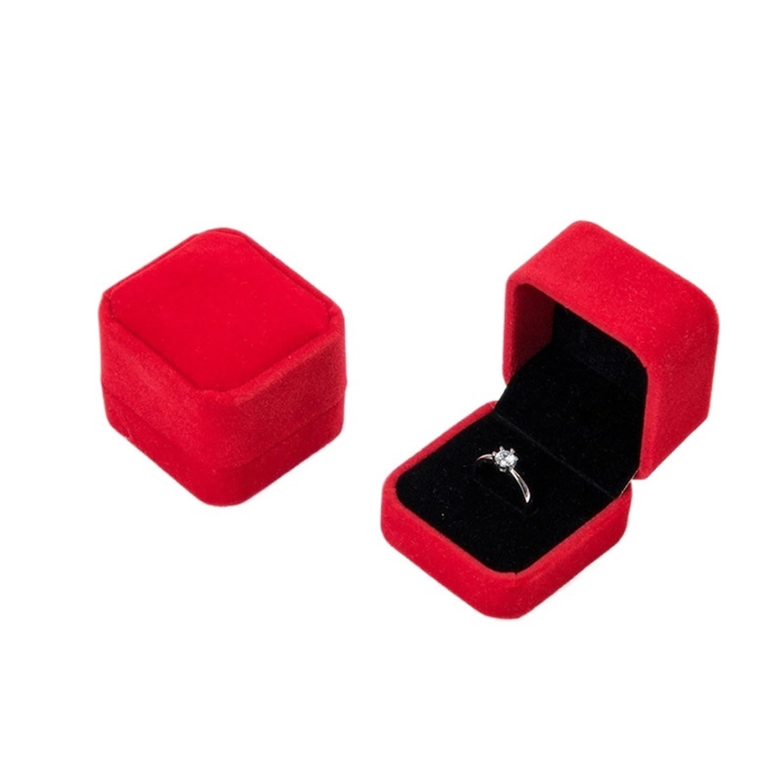 JFNKLFG 1PC 5cm Squre Velvet Case Ring Box Wedding Propose Jewelry Display Accessories Valentine's Day Gifts for Proposal, Wedding(Red)