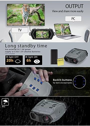 Miniatura 5 de REDLOONG - Gafas de visión nocturna para adultos, binoculares de visión nocturna 4K, pantalla grande TFT de 3 pulgadas con tarjeta TF de 32 GB y