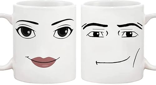 Fonhark Juego de tazas divertidas para jugadores, tazas de cara de hombre y mujer, regalo de cumpleaños, taza de café blanca de 11 onzas (paquete de