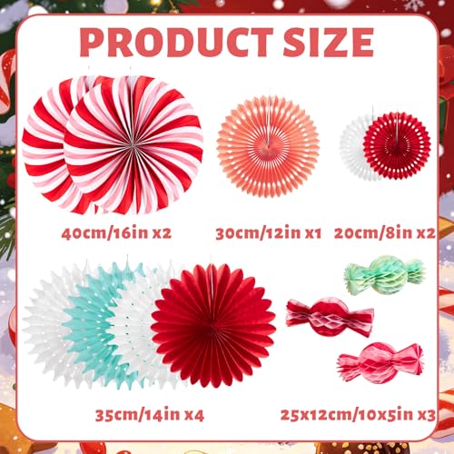Image of PAPER JAZZ 12pcs Candy Paper Fans Christmas Decoration,Candy Honeycomb Christmas Decorations,White and Red Xmas Decoration Wall /Ceiling for Classroom,Bulletin Board,Winterwonderland,Office Decor.