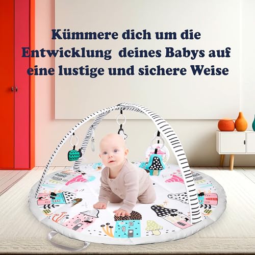 Akeraq Spielbogen Baby, Spieldecke Baby 0-6 Monate 2-in-1, Baby Gym Ø96cm, Baby Play Mat, Montessori Spielebogen Babies, interaktiv und tragbar – Bild 3