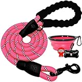 BARKBAY Dog leashes for Large Dogs Rope Leash Heavy Duty Dog Leash with Comfortable Padded Handle and Highly Reflective Threads 5 FT for Small Medium Large Dogs(Pink)