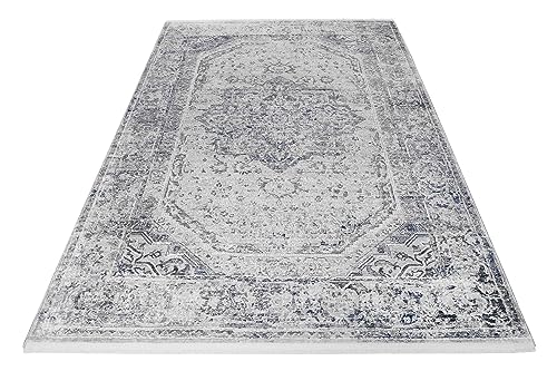 Wecon Home Teppich Beige Blau modern Vintage Kurzflor für Wohnzimmer, Schlafzimmer oder Flur SOHO Touch (240 x 290 cm)