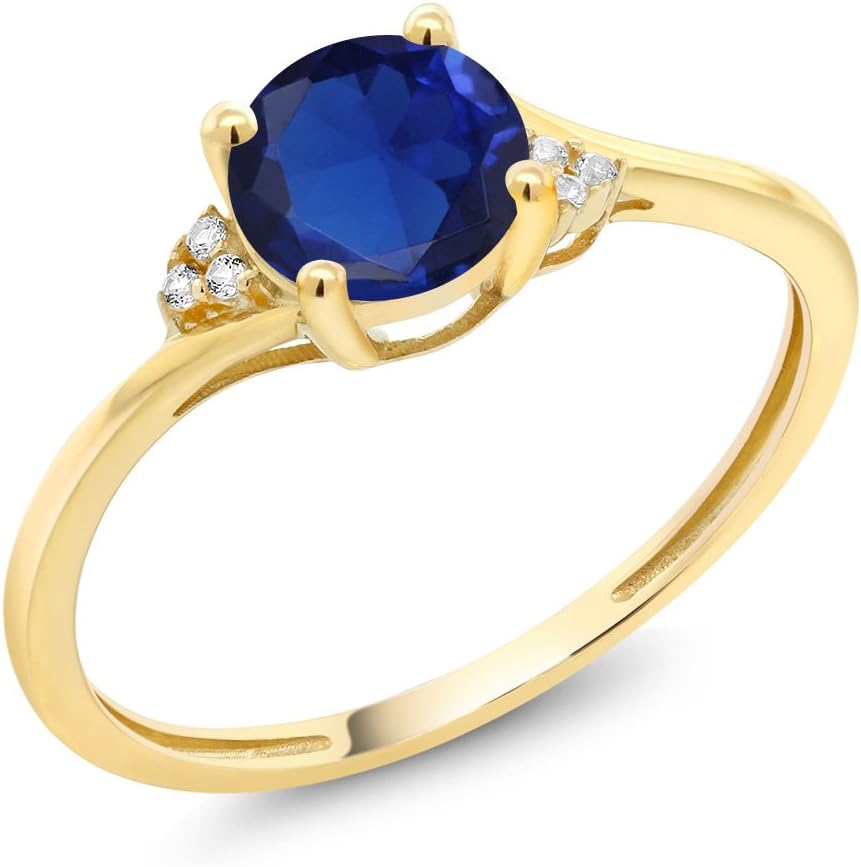 Gem Stone King 10K Yellow Gold Gemstone Birthstone and Diamond Accent Engagement Ring | 6MM Round | Wedding Anniversary Promise Ring For Women | Size 5, 6, 7, 8, 9