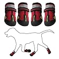 QUMY Dog Boots Shoes for Large Breed Dogs with Reflective Strip Rugged Anti-Slip Sole 4PCS (Size 4: 2.7"x2.1"(LW) for 31-40 lbs, Red-Upgrade)