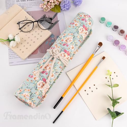 Image of Framendino, 20 Slot Paint Brush Holder Canvas Storage Artist Organizer Roll-Up Case Bag