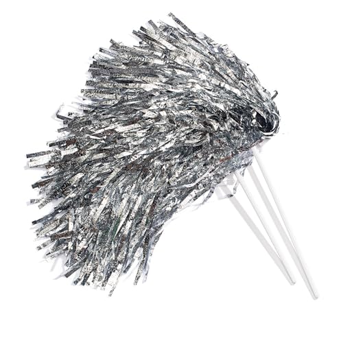 Andersons Metallic Silver Foil Textured School Spirit Shakers Cheerleader Pom Poms Football Basketball Homecoming Squad Team Party Dance Club Performance Fan Celebration Pack of 10