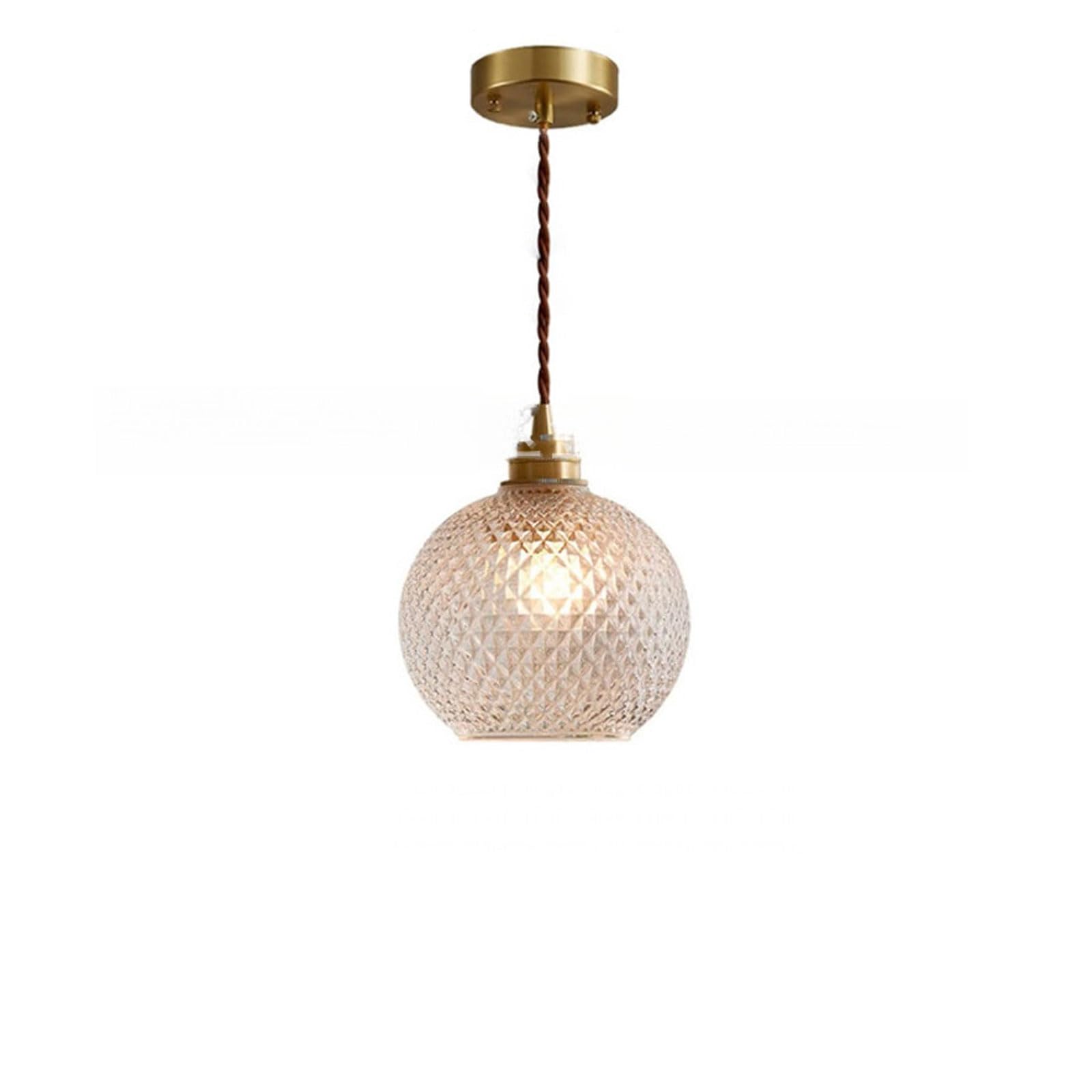 RSZCSMO 5.91in Spherical Bedroom Pendant Light Creative Pineapple Glass Dining Room Hanging Lamp Retro E26 Single-Head Warm Light Chandelier Suitable for Bedside, Cafes, Lighting Fixture