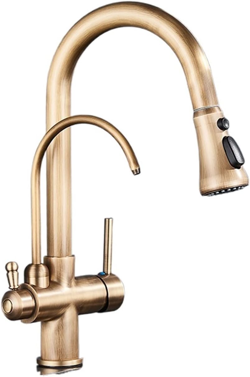 Matte Black Kitchen Faucet with 360° PullOut Spray 3Function Water Filter Tap Smart Sink Mixer Type A Antique Brass Finish Stylish and Functional