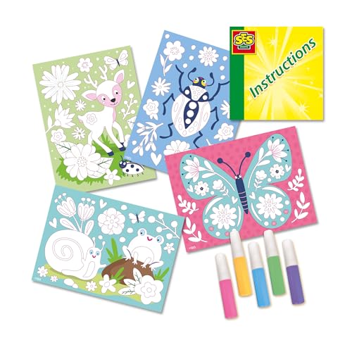 SES Creative | Sandbilder Bastelset für Kinder ab 3 Jahren | Inspired by Nature | Mit 5 Farben Sand & 6 Vorlagenkarten | Kreatives Bastelset Naturmotive | Fördert Konzentration & Fantasie