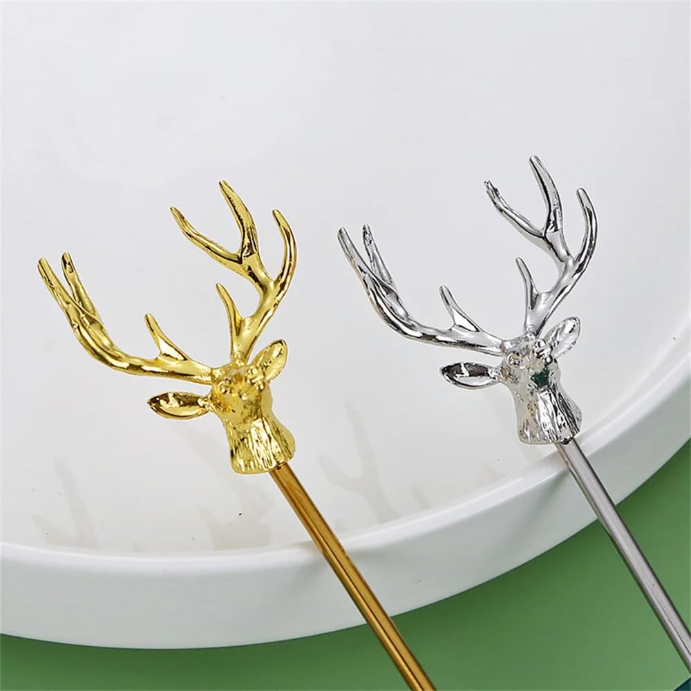 Cucharas de café de mango largo de alce, de acero inoxidable, para helado, postre, regalos de Navidad, accesorios de cocina, cuchara dorada