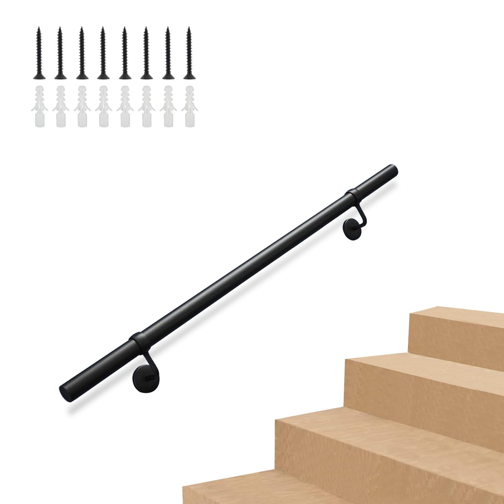 Main courante escalier extérieur fer forgé noir 250 cm avec rampe personnalisable