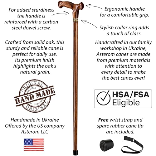 Asterom Walking Cane - Handmade, Ergonomic, Wooden Canes for Men & Women - Unique Wood Walking Sticks for Seniors (Caramel, 36 Inches) - Thumbnail 5